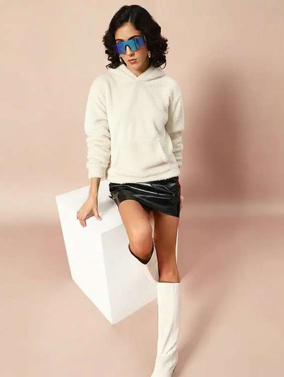 women solid long sleeve hooded sweatshirt - 22248298 -  Standard Image - 4