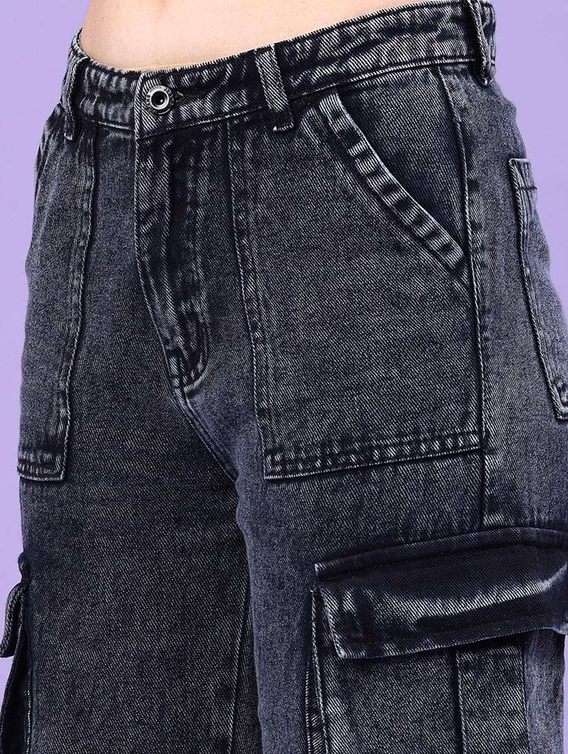 women solid mid rise denim cargo  - 22248380 -  Standard Image - 1