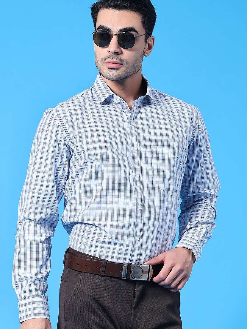 men checkered long sleeve slim fit formal shirt