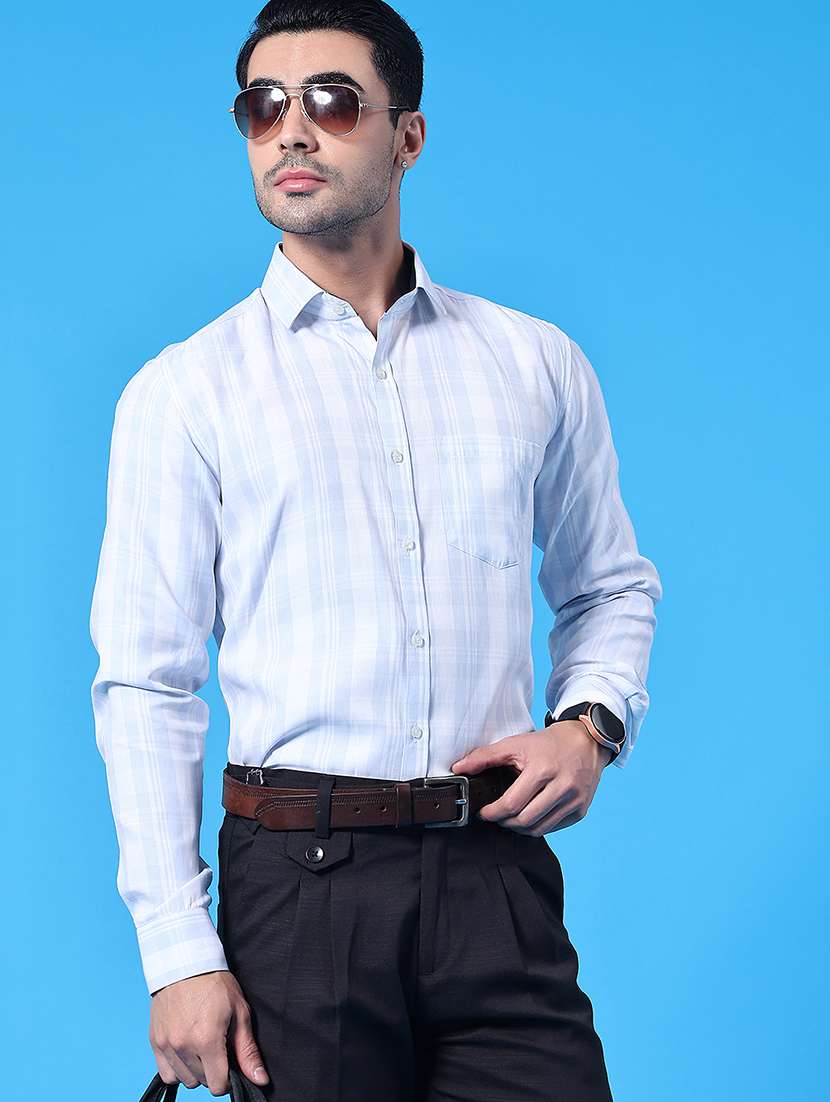men checkered long sleeve slim fit formal shirt