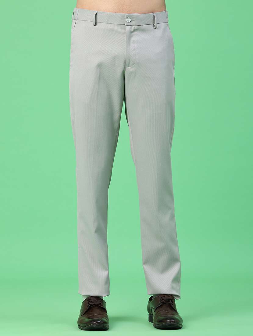 men solid mid rise flat front formal trouser