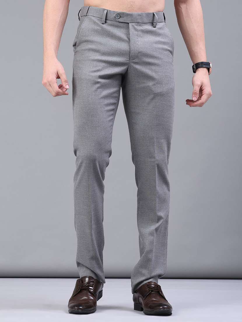 men solid mid rise flat front formal trouser