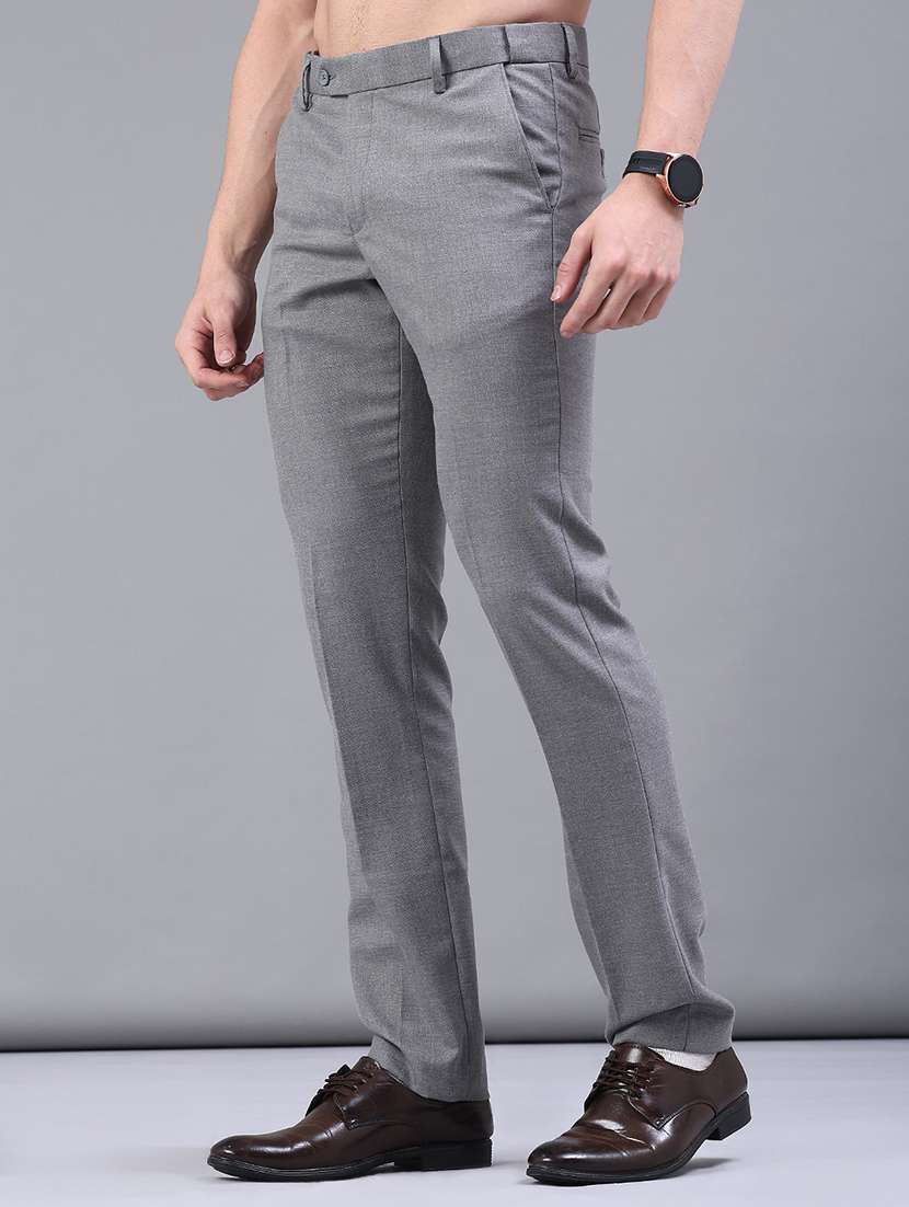 men solid mid rise flat front formal trouser - 22248582 -  Standard Image - 1