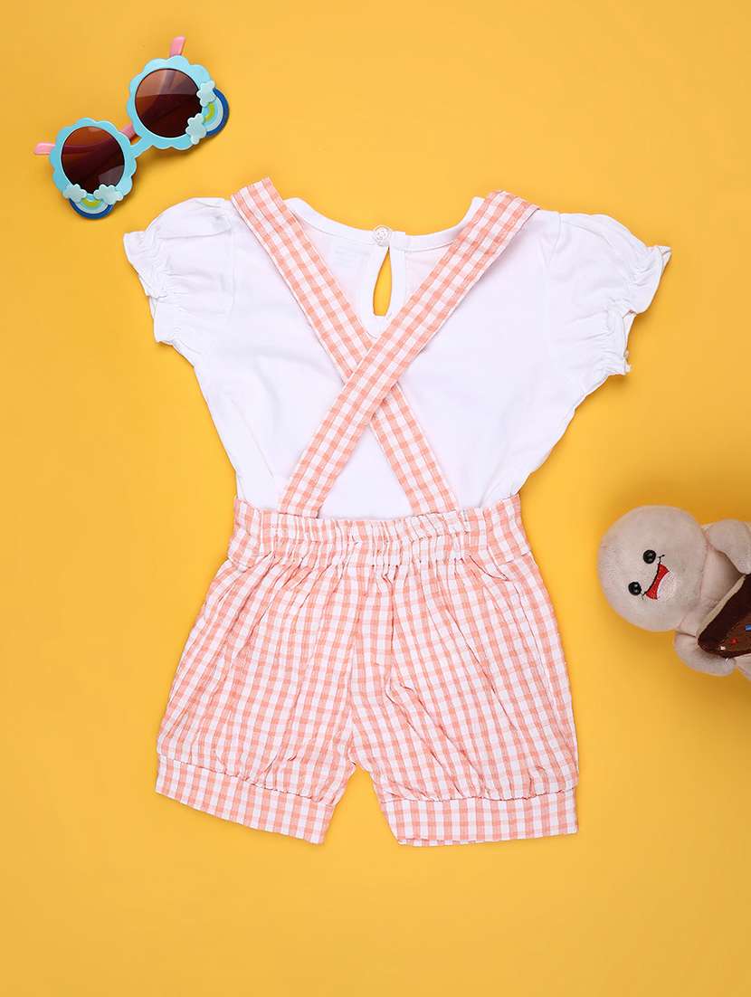 girls checkered t-shirt and dungaree set - 22248615 -  Standard Image - 1
