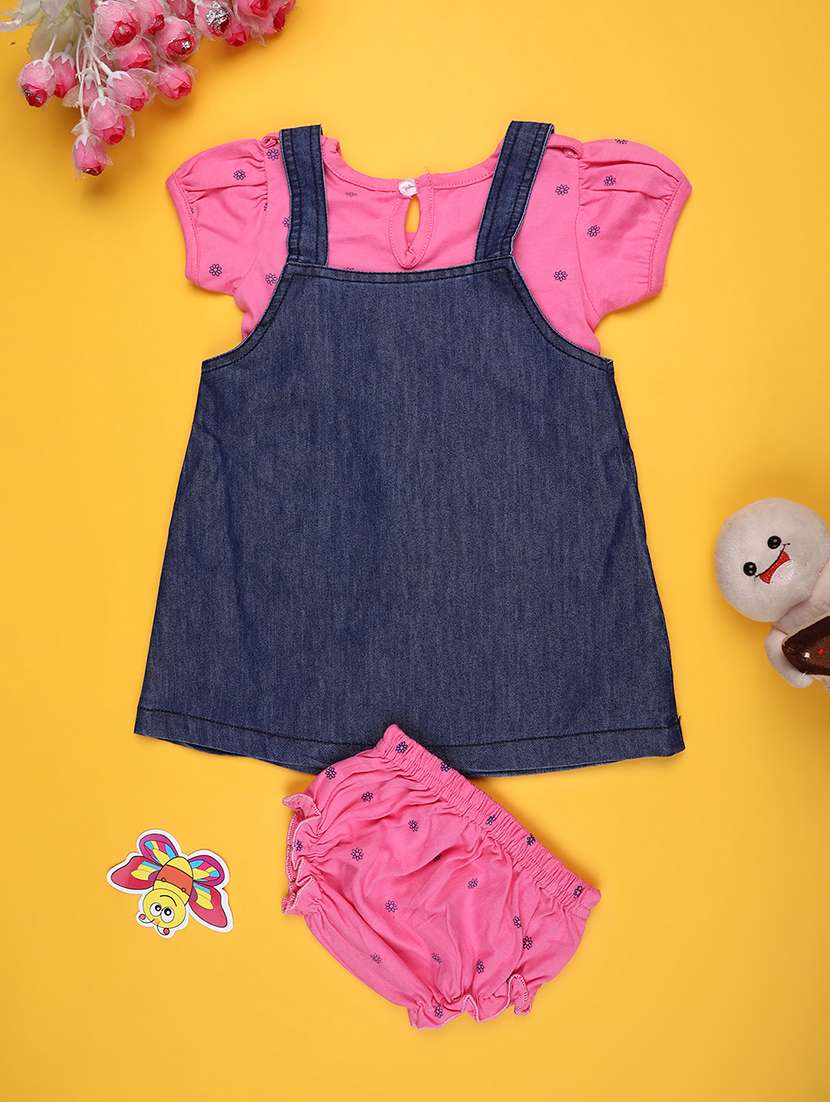 girls printed puff sleeves dungaree dress with bloomer - 22248630 -  Standard Image - 1