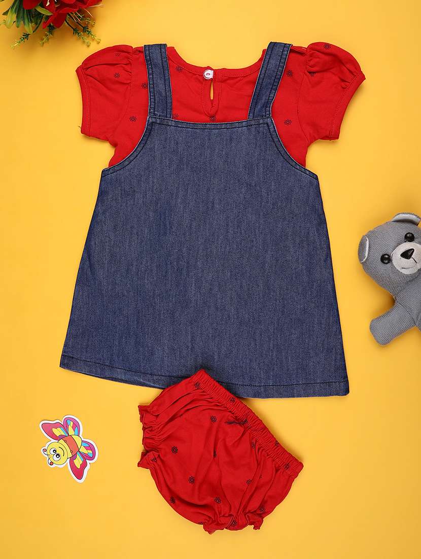 Girls Printed Puff Sleeves Dungaree Dress With Bloomer - 22248631 -  Standard Image - 1