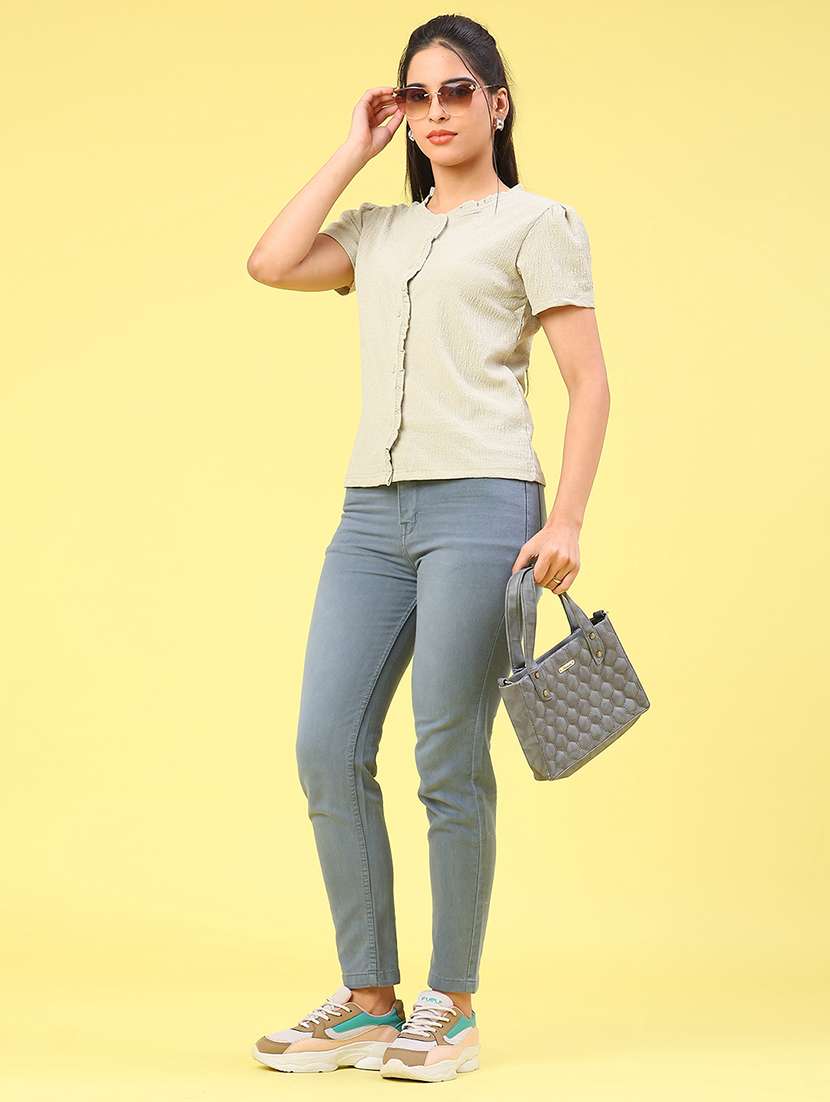 women solid puff sleeve button down  top - 22248779 -  Standard Image - 4