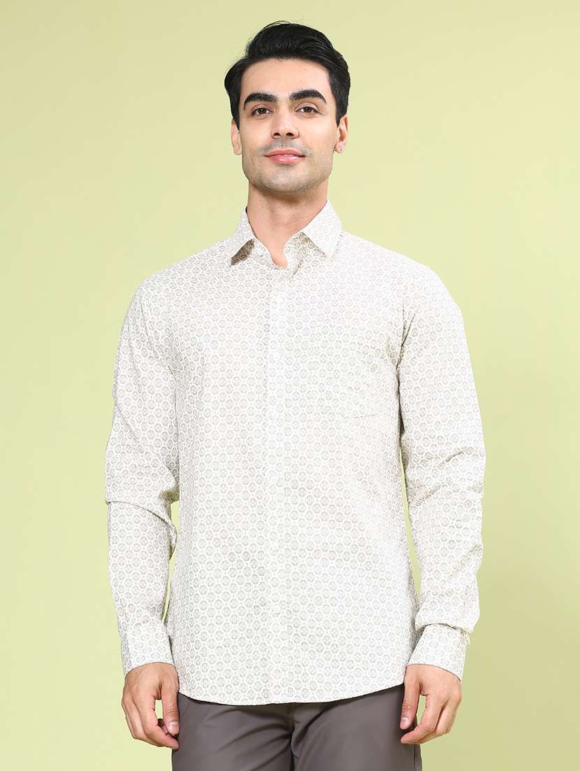 men beige cotton casual shirt