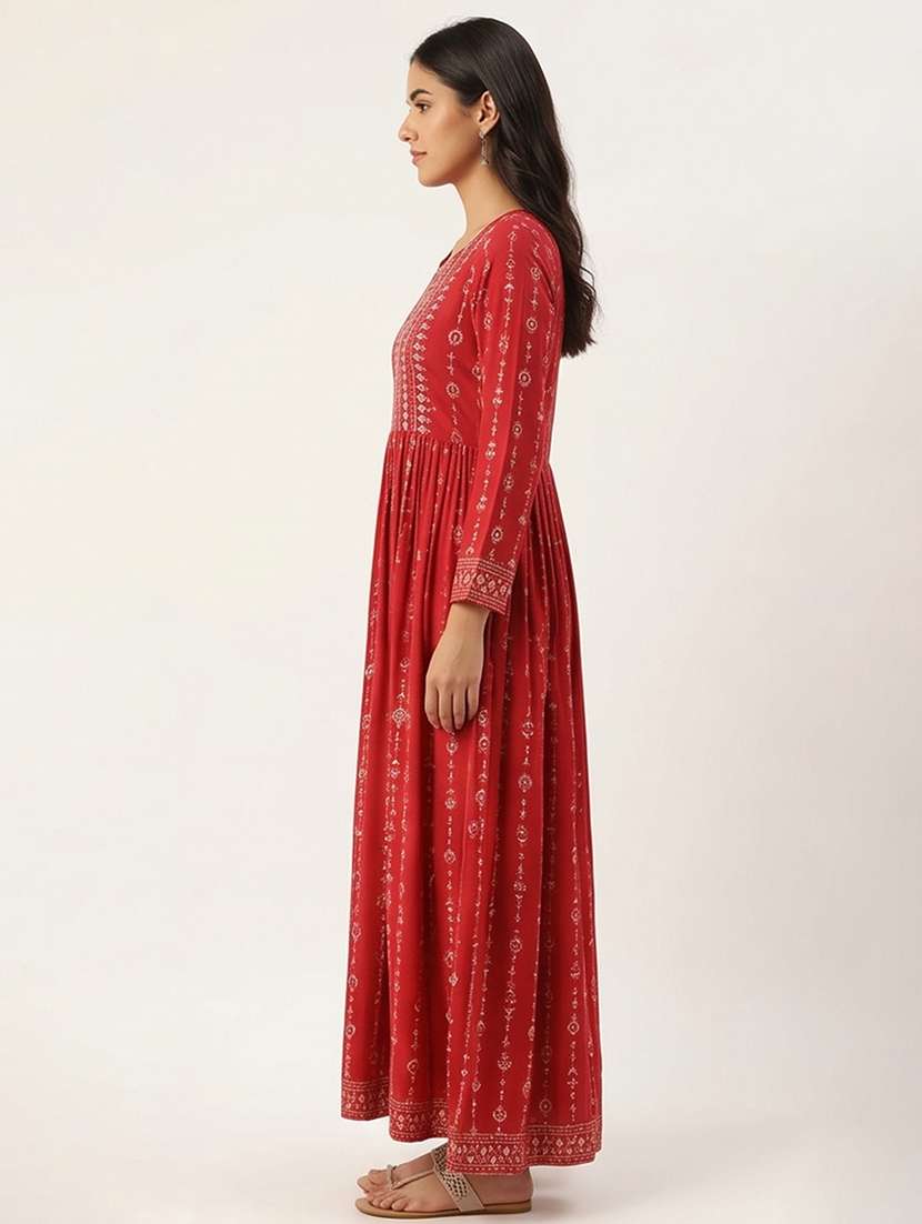 women printed long sleeves flared dress - 22248806 -  Standard Image - 4