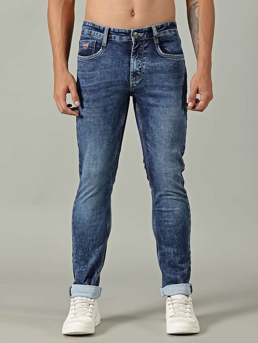 men solid mid rise slim fit jeans