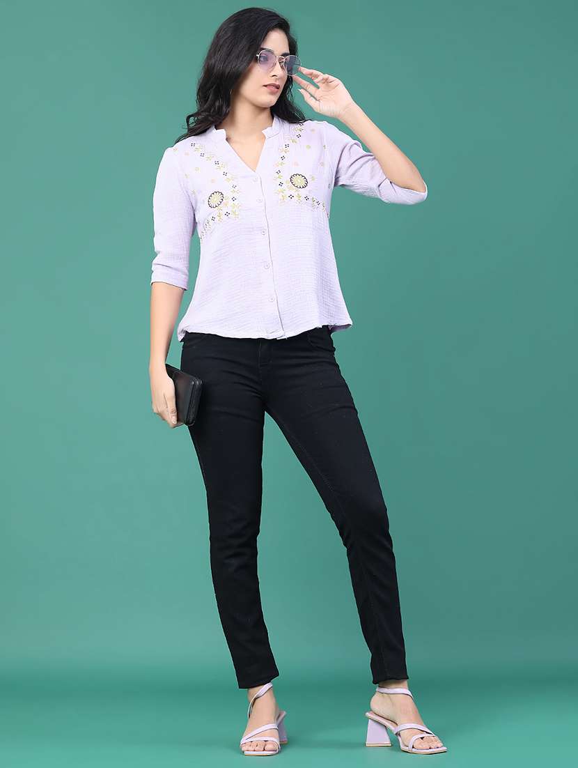 women solid with work three quarter sleeve top - 22249277 -  Standard Image - 4