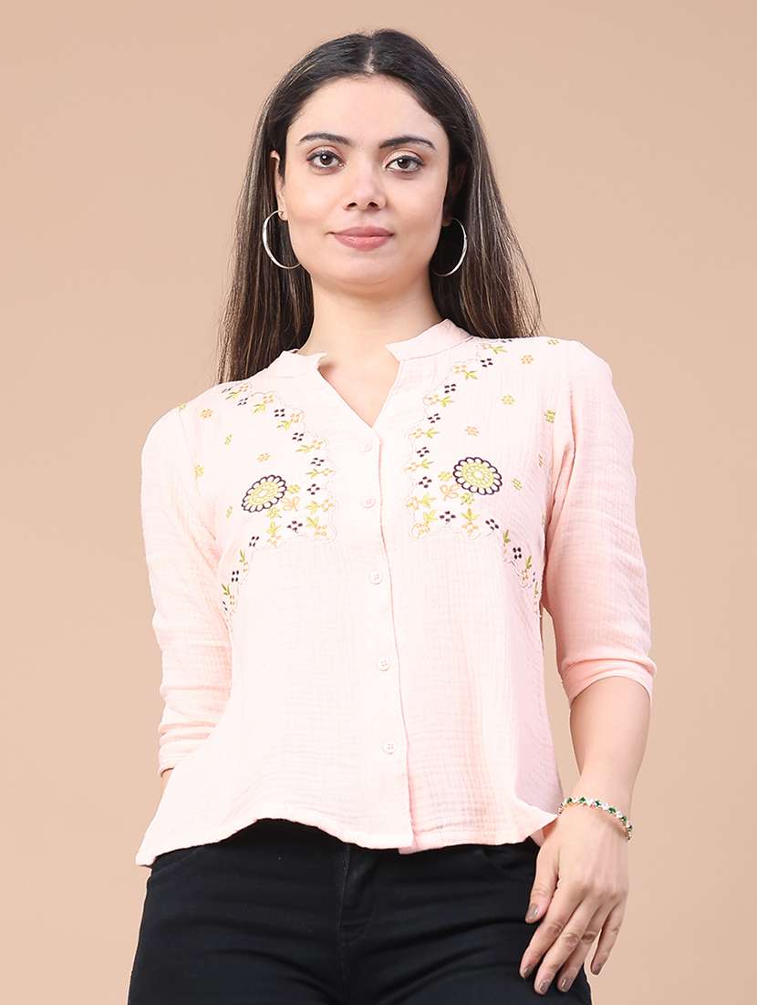 women embroidered three quarter sleeve top - 22249278 -  Standard Image - 1