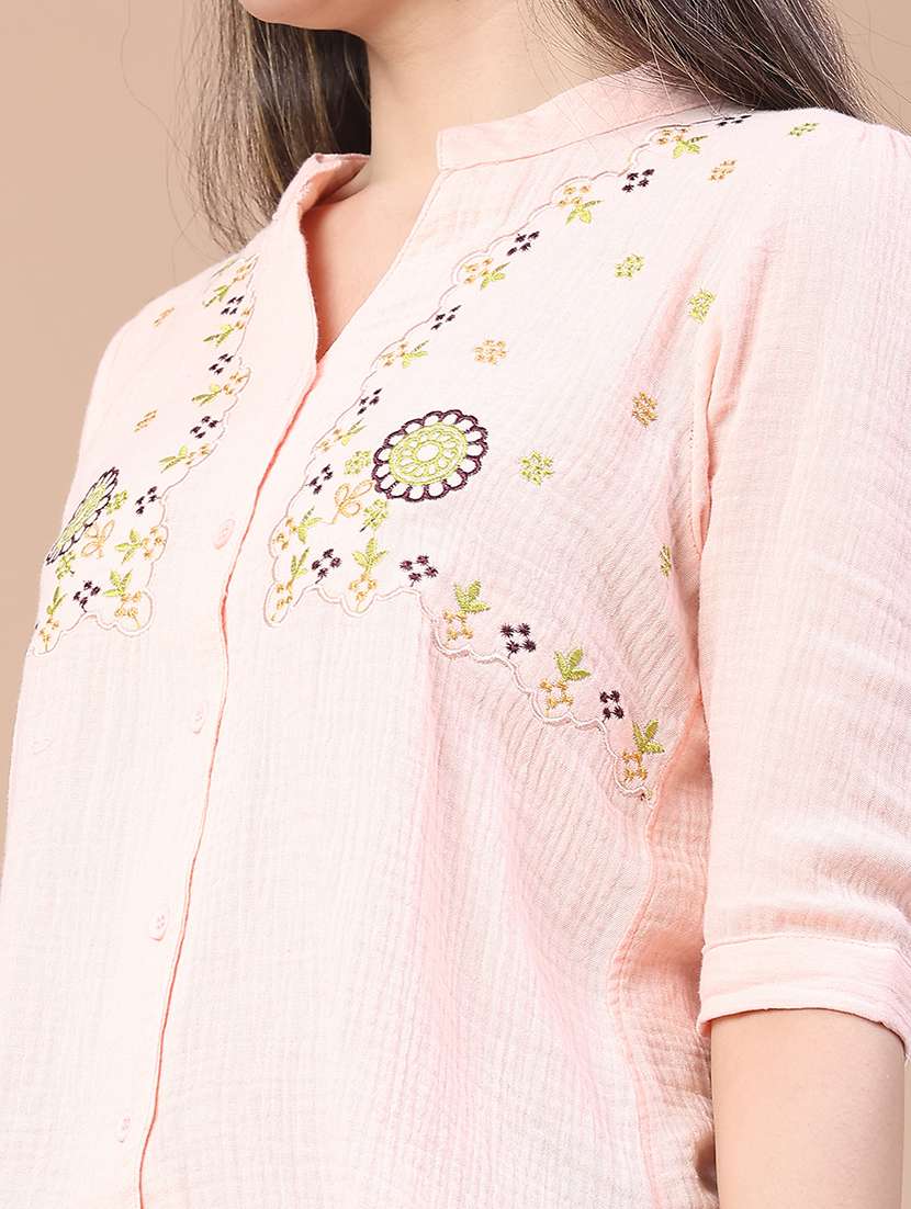women embroidered three quarter sleeve top - 22249278 -  Standard Image - 4