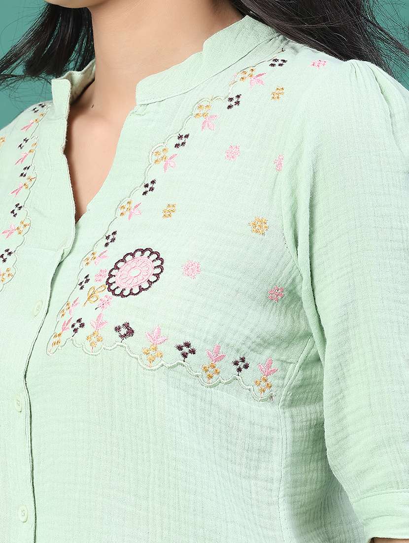 women solid with work three quarter sleeve top - 22249279 -  Standard Image - 4
