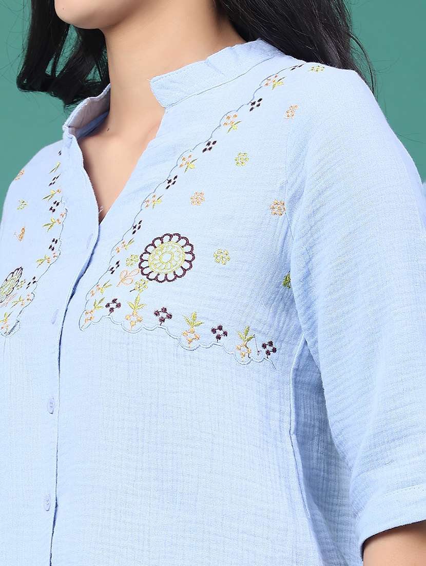 women solid with work three quarter sleeve top - 22249283 -  Standard Image - 4