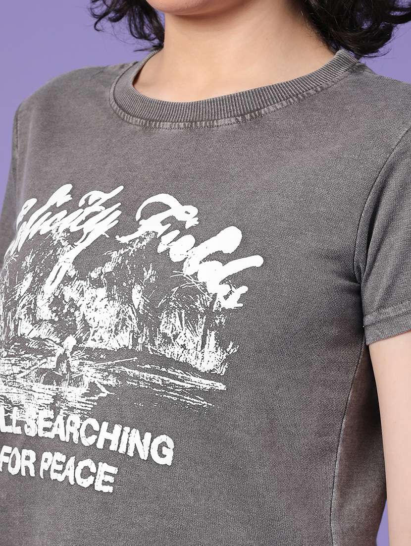 women grey cotton t-shirt & jogger co-ord - 22249315 -  Standard Image - 1