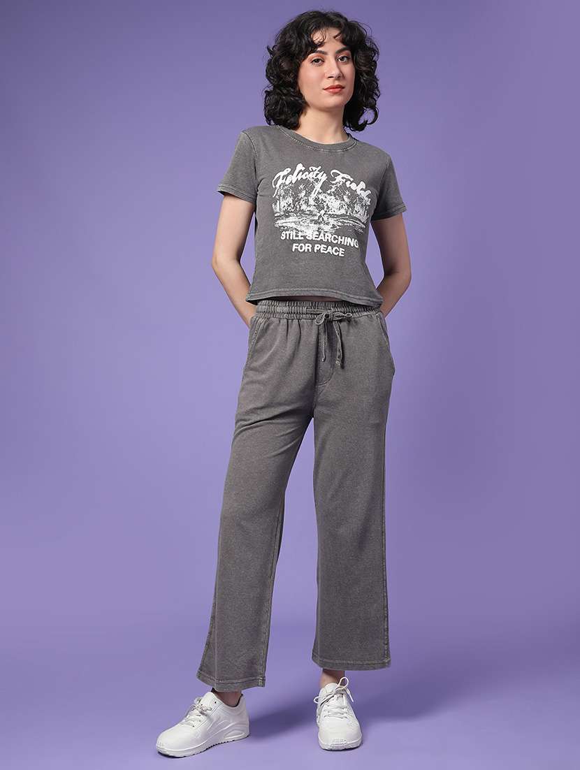 women grey cotton t-shirt & jogger co-ord - 22249315 -  Standard Image - 4