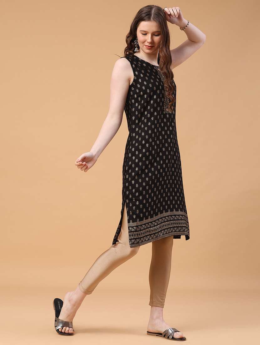 women foil printed sleeveless straight kurta - 22249412 -  Standard Image - 4