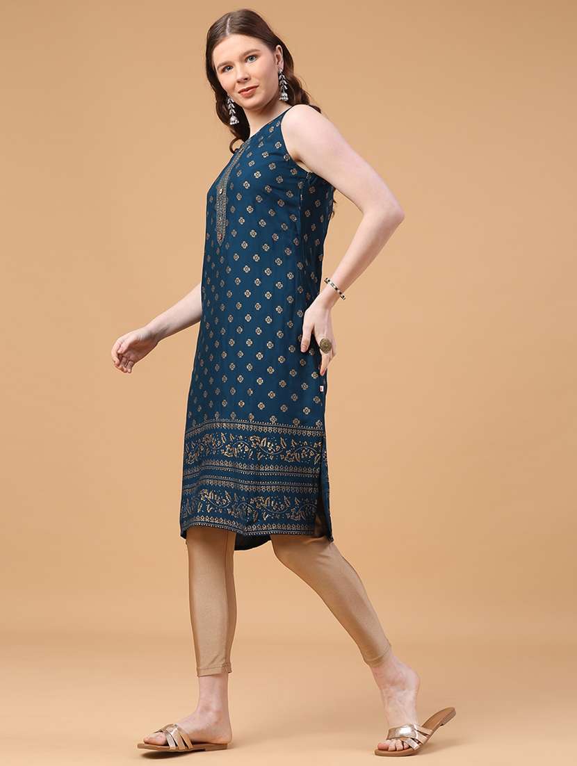 women foil printed sleeveless straight kurta - 22249418 -  Standard Image - 4