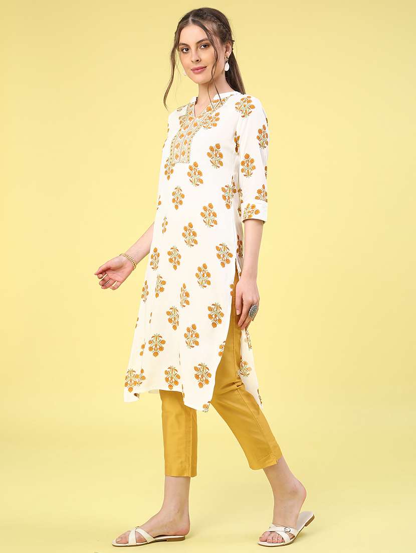 off white rayon straight kurta - 22249420 -  Standard Image - 4