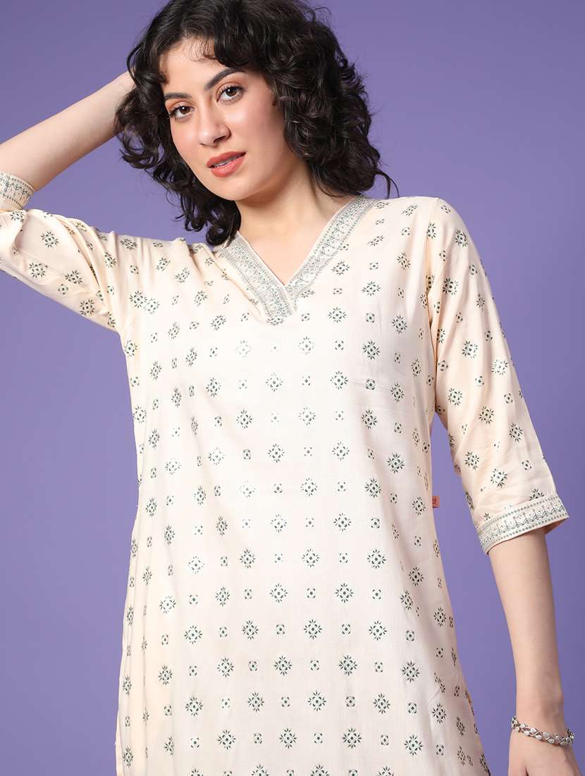 women printed three quarter sleeve kurta - 22249470 -  Standard Image - 1