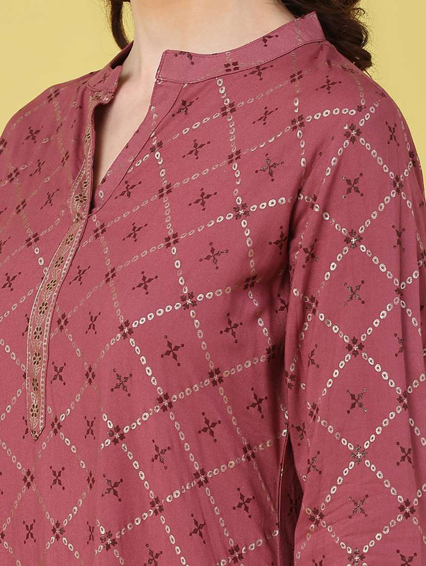 women printed three quarter sleeve kurta - 22249472 -  Standard Image - 1
