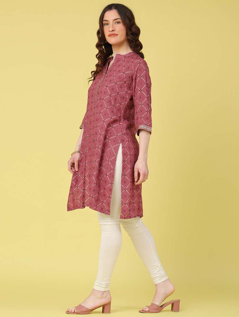 women printed three quarter sleeve kurta - 22249472 -  Standard Image - 4
