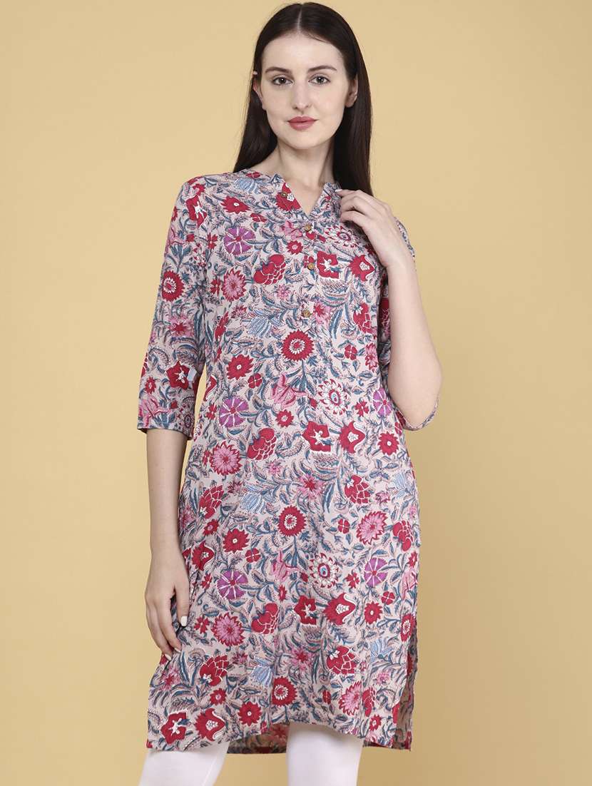 women pink rayon straight kurta