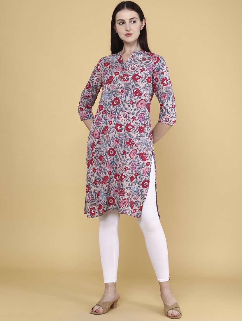 women pink rayon straight kurta - 22249505 -  Standard Image - 4