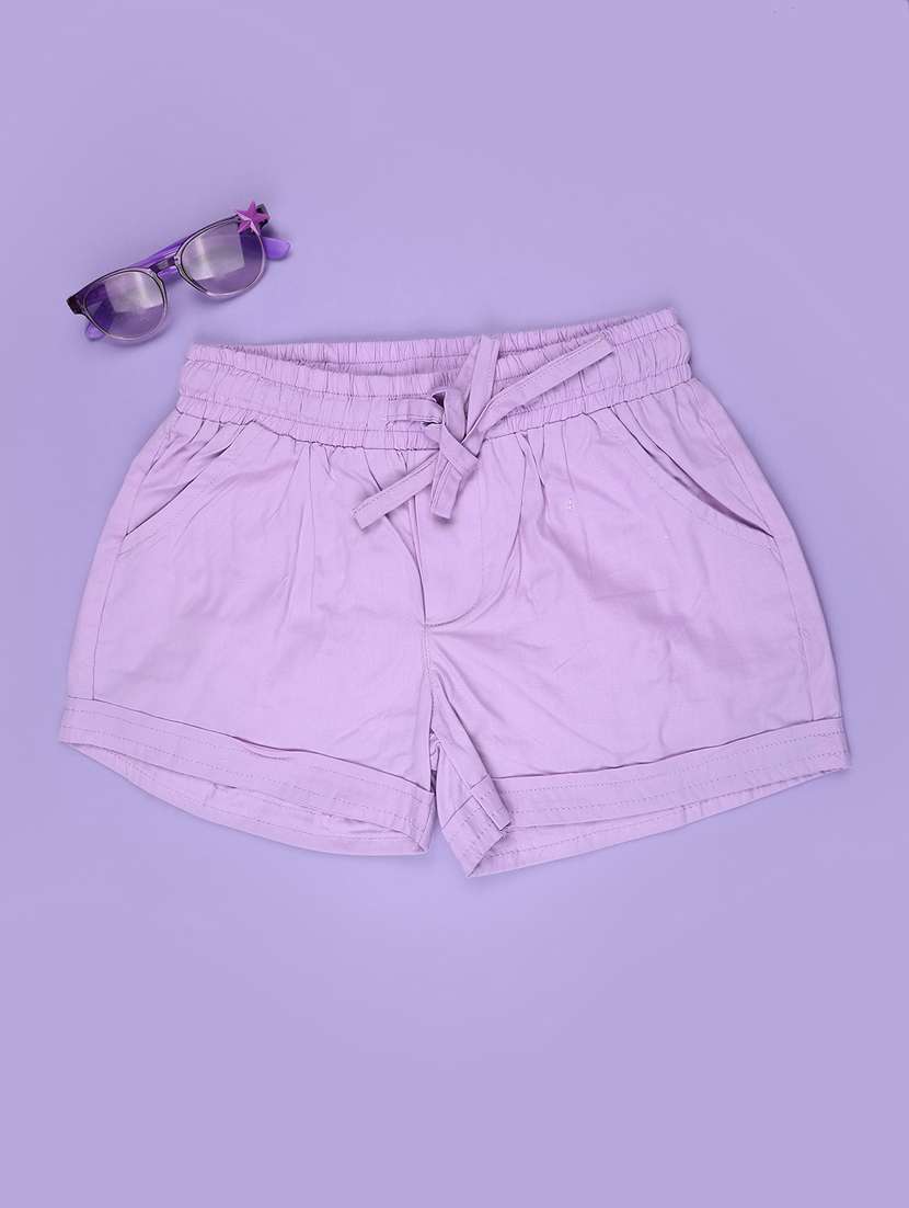 Girls Solid Mid Rise Regular Fit Shorts - 22249590 -  Standard Image - 1