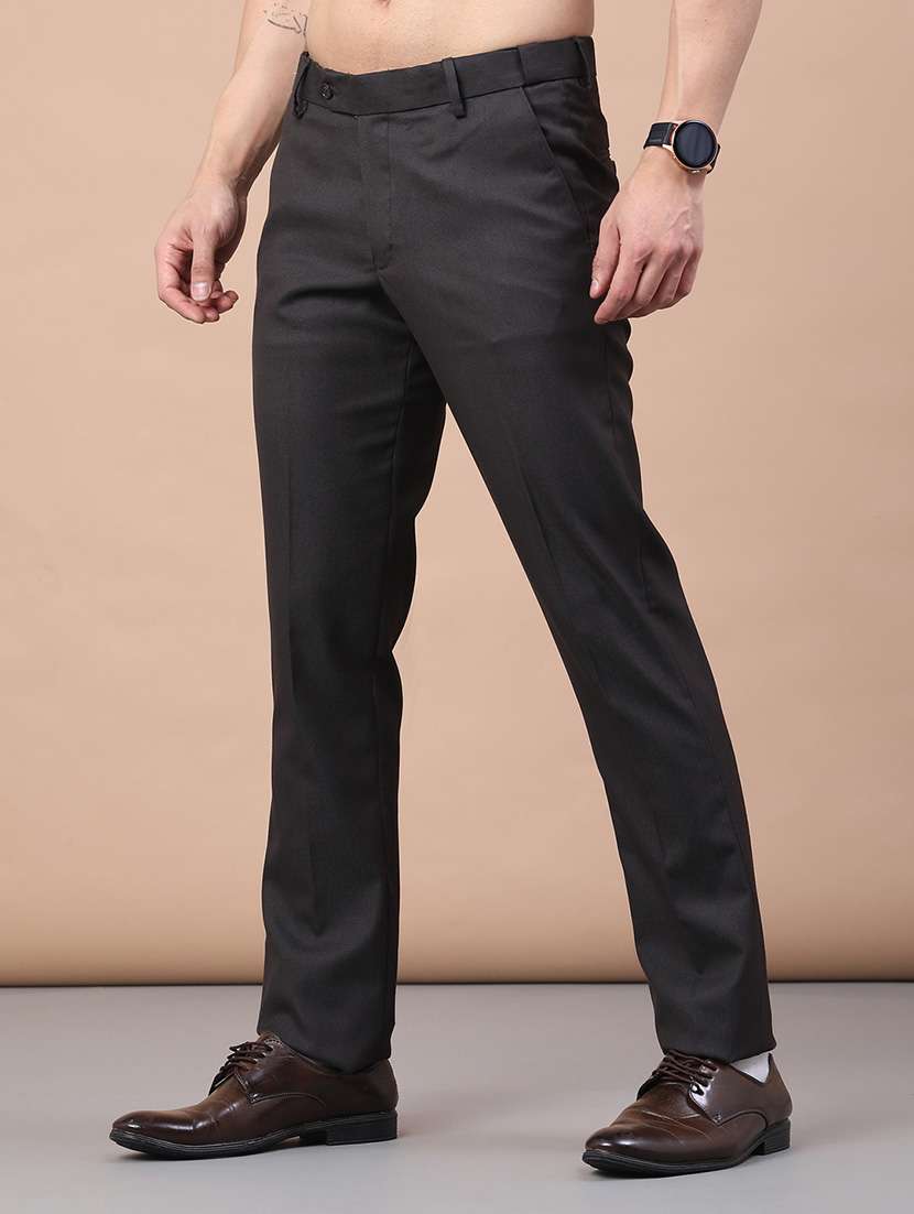men solid mid rise flat front formal trouser - 22249823 -  Standard Image - 1