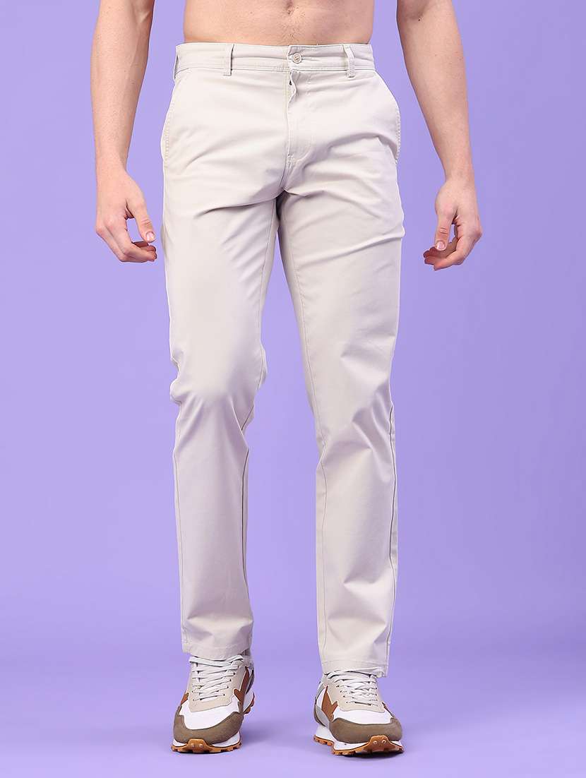 men solid mid rise chinos casual trouser