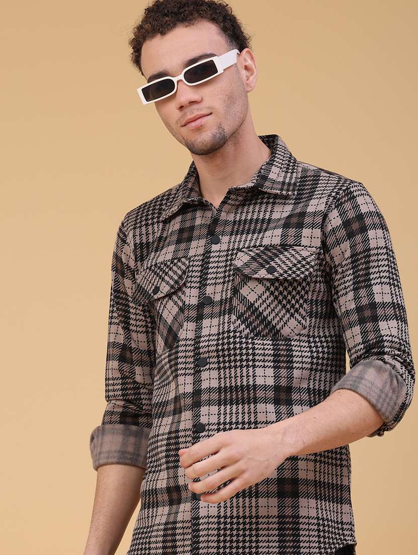 men checkered long sleeve regualr fit casual shirt