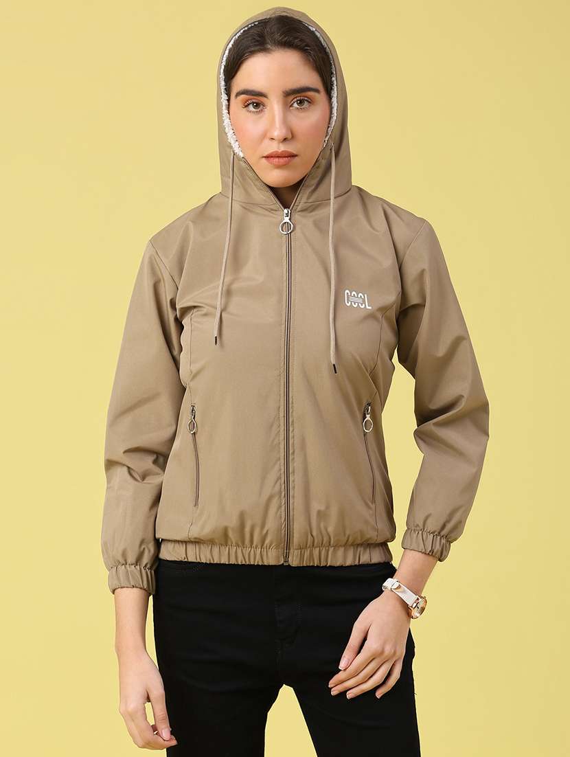 Tan Poly Blend Varsity Jacket - 22250006 -  Standard Image - 1
