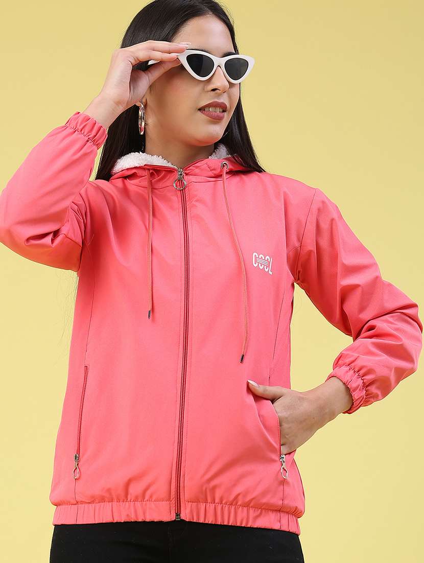 women solid long sleeve windcheater jacket