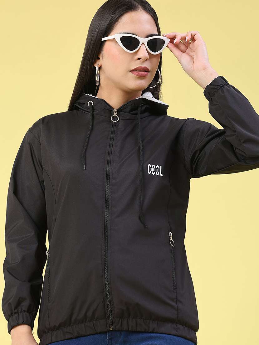 women solid long sleeve windcheater jacket
