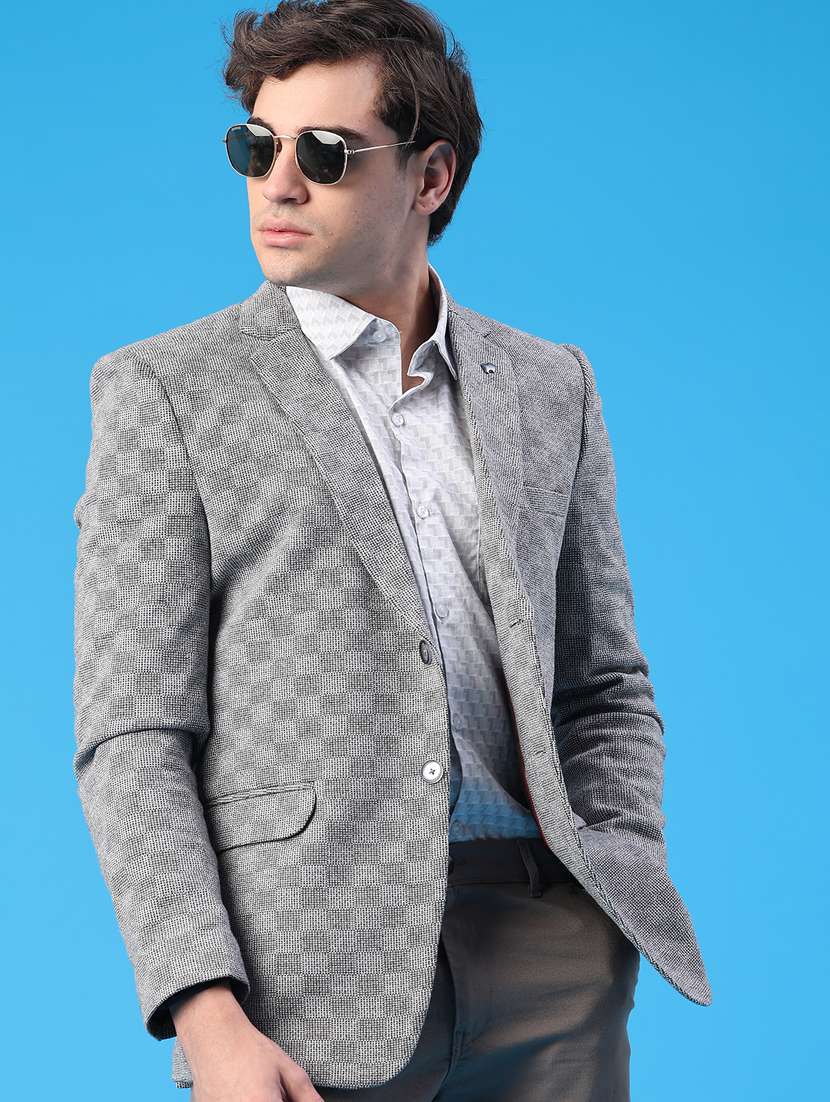 men self design lapel collar single breasted casual blazer - 22250056 -  Standard Image - 1