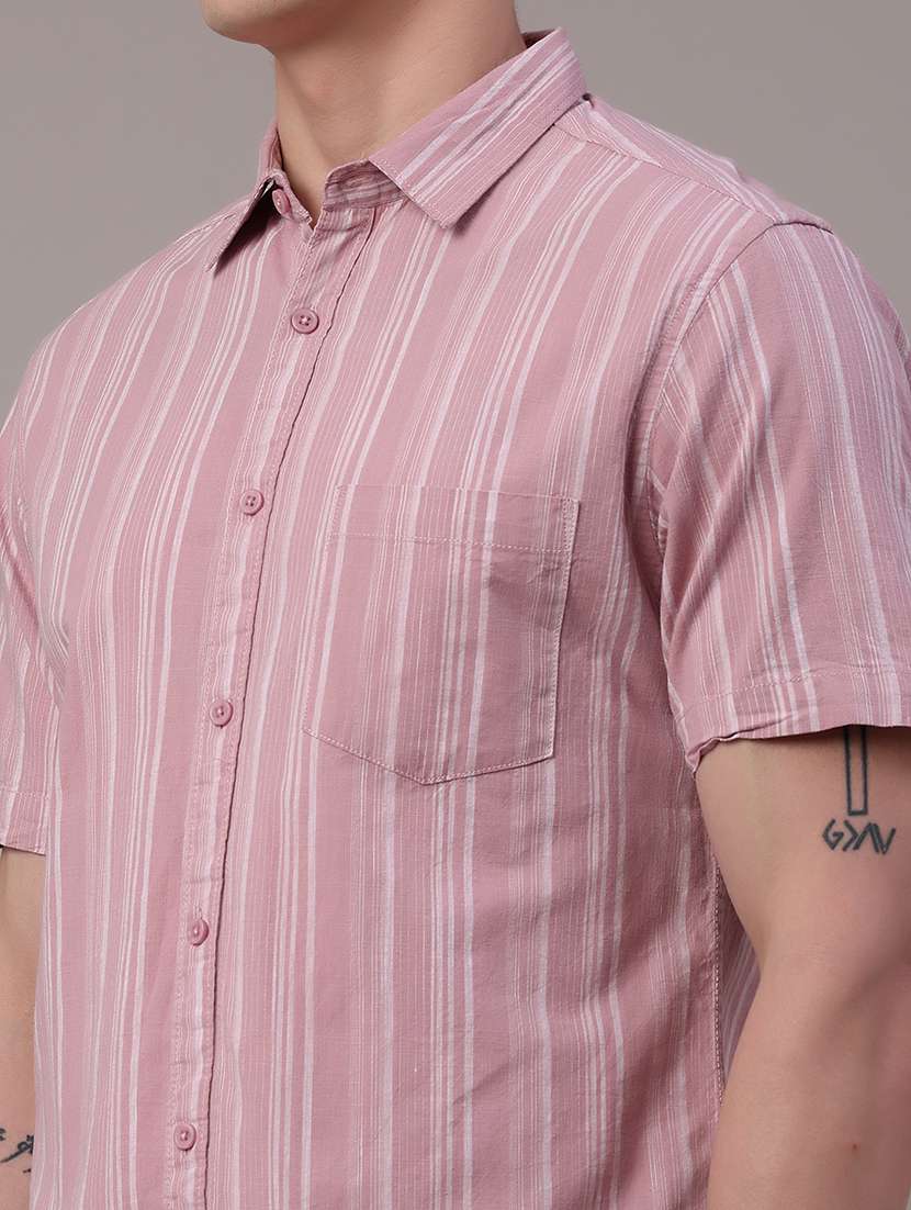 men striped short sleeve regular fit casual shirt - 22250061 -  Standard Image - 1