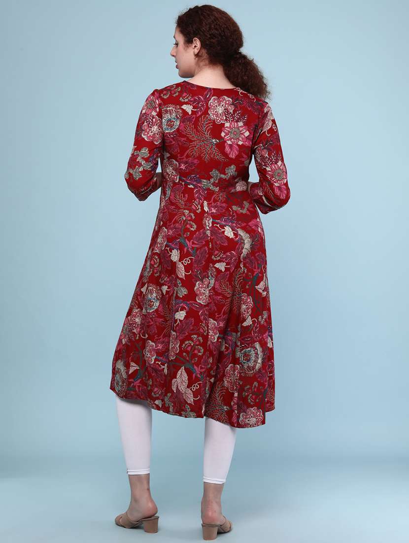 women floral three quarter sleeve a-line kurta  - 22250077 -  Standard Image - 4
