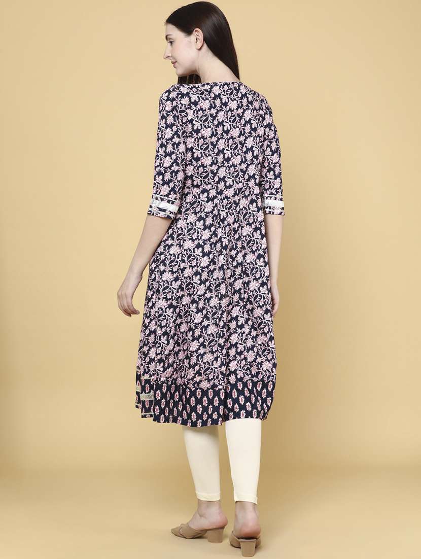 women blue rayon a-line kurta - 22250078 -  Standard Image - 4