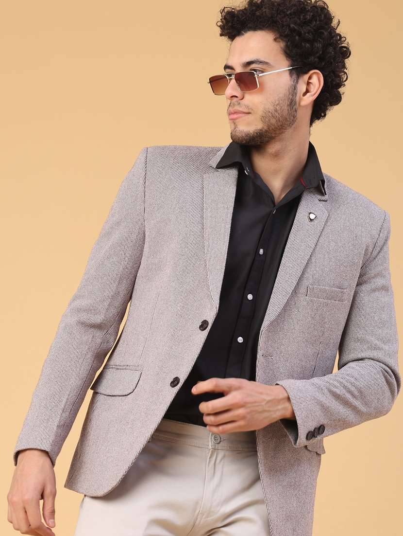 men self design lapel collar single breasted casual blazer - 22250088 -  Standard Image - 1