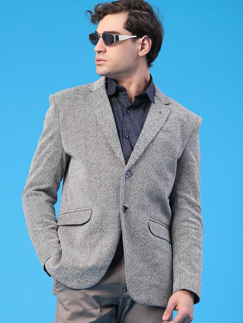 men self design lapel collar single breasted casual blazer