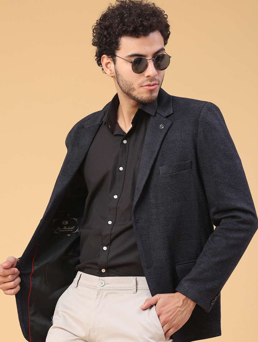 men self design lapel collar single breasted casual blazer - 22250091 -  Standard Image - 1
