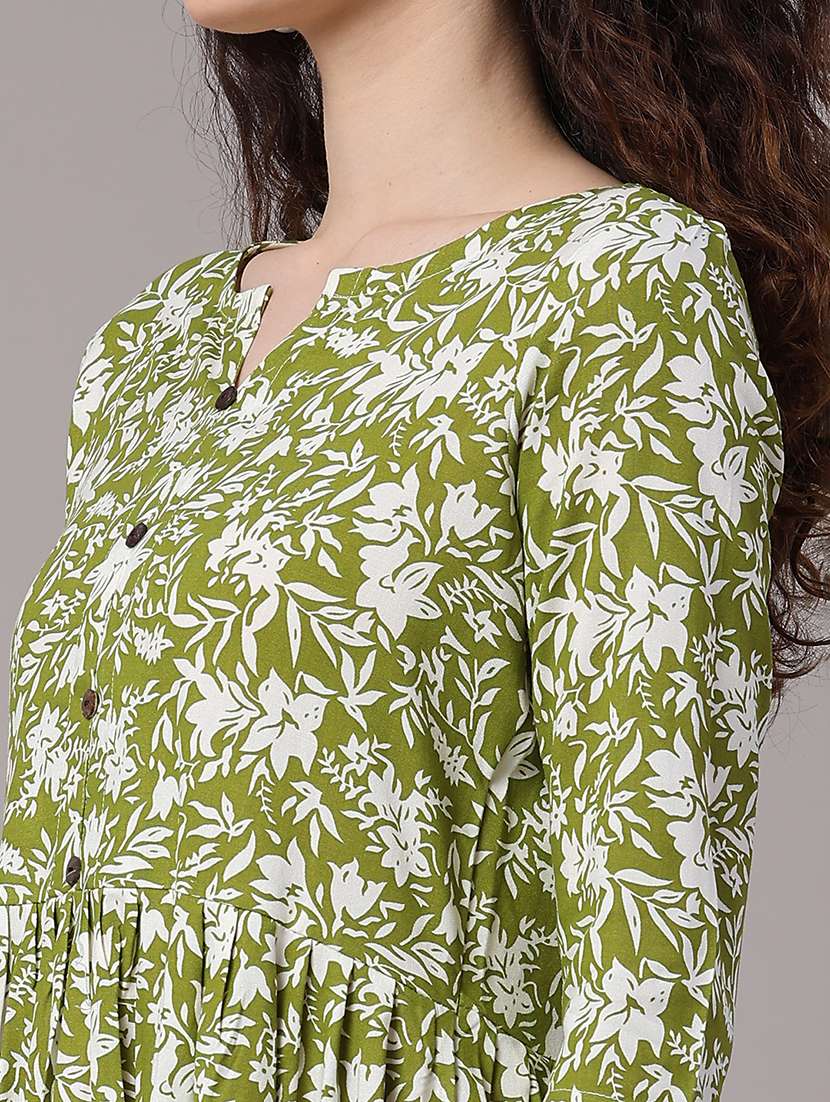 women printed three quarter sleeves a-line dress - 22250104 -  Standard Image - 1