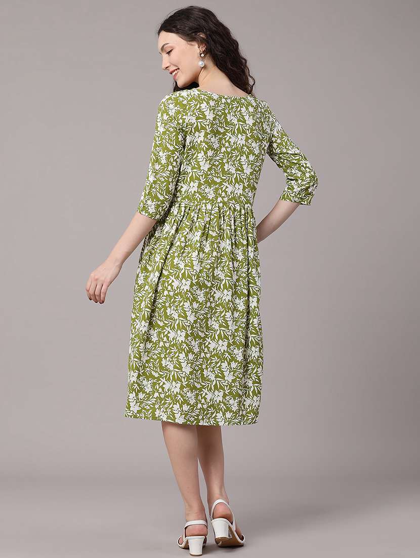 women printed three quarter sleeves a-line dress - 22250104 -  Standard Image - 4