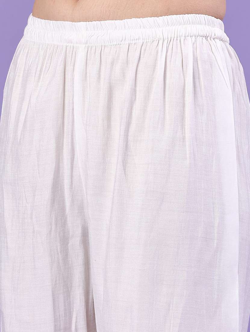 women solid with work three quarter sleeve kurta pant with dupatta set - 22250129 -  Standard Image - 4