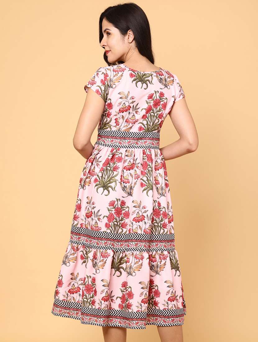 women pink rayon tiered dress dress - 22250274 -  Standard Image - 4