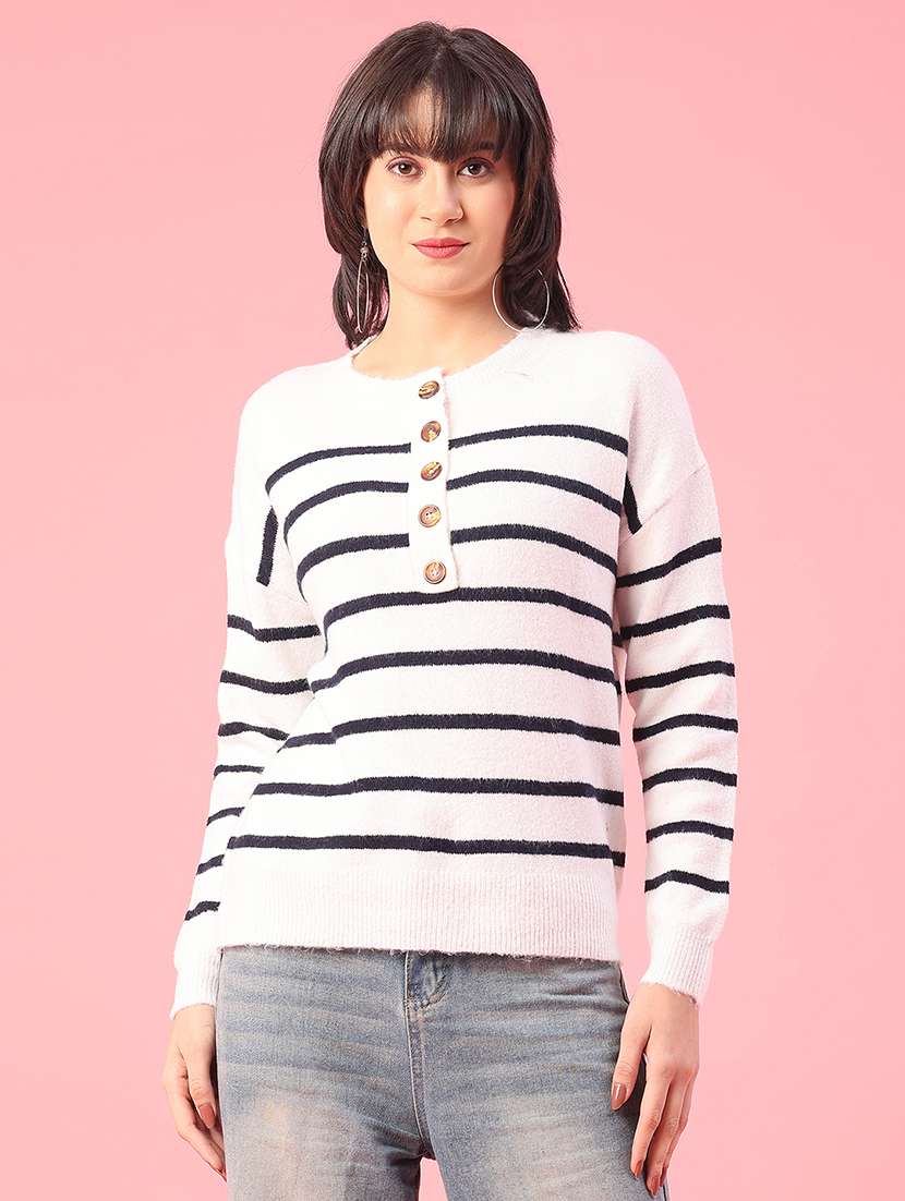 women striped long sleeve pullover - 22250325 -  Standard Image - 1