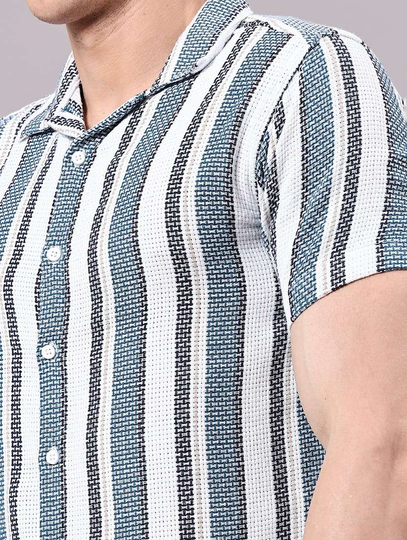 men striped short sleeve slim fit casual shirt - 22250333 -  Standard Image - 1