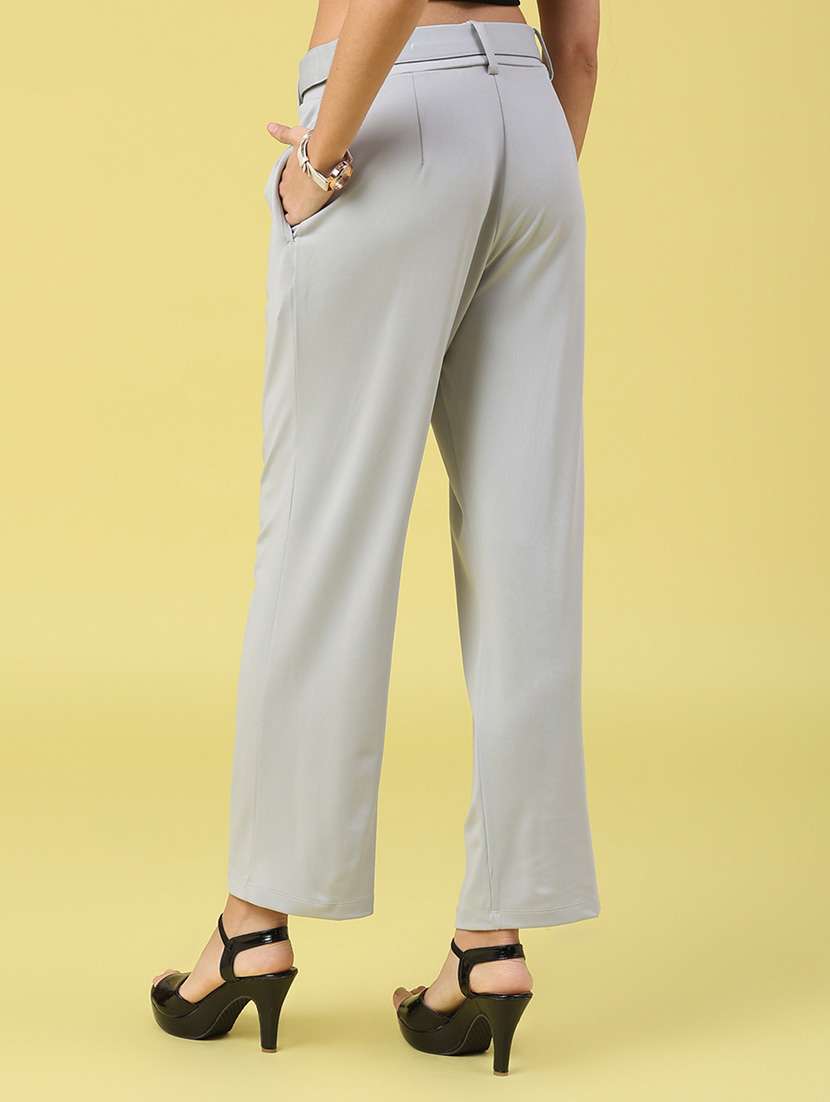women solid mid rise straight trouser - 22250430 -  Standard Image - 4